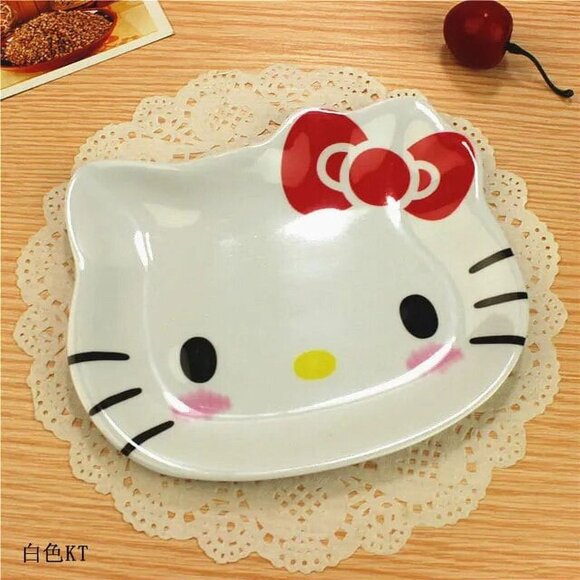 Hello Kitty Ceramic Dinner Plate – Cute Cartoon Snack Tray for Fruit, Cake - Picture 1 of 2